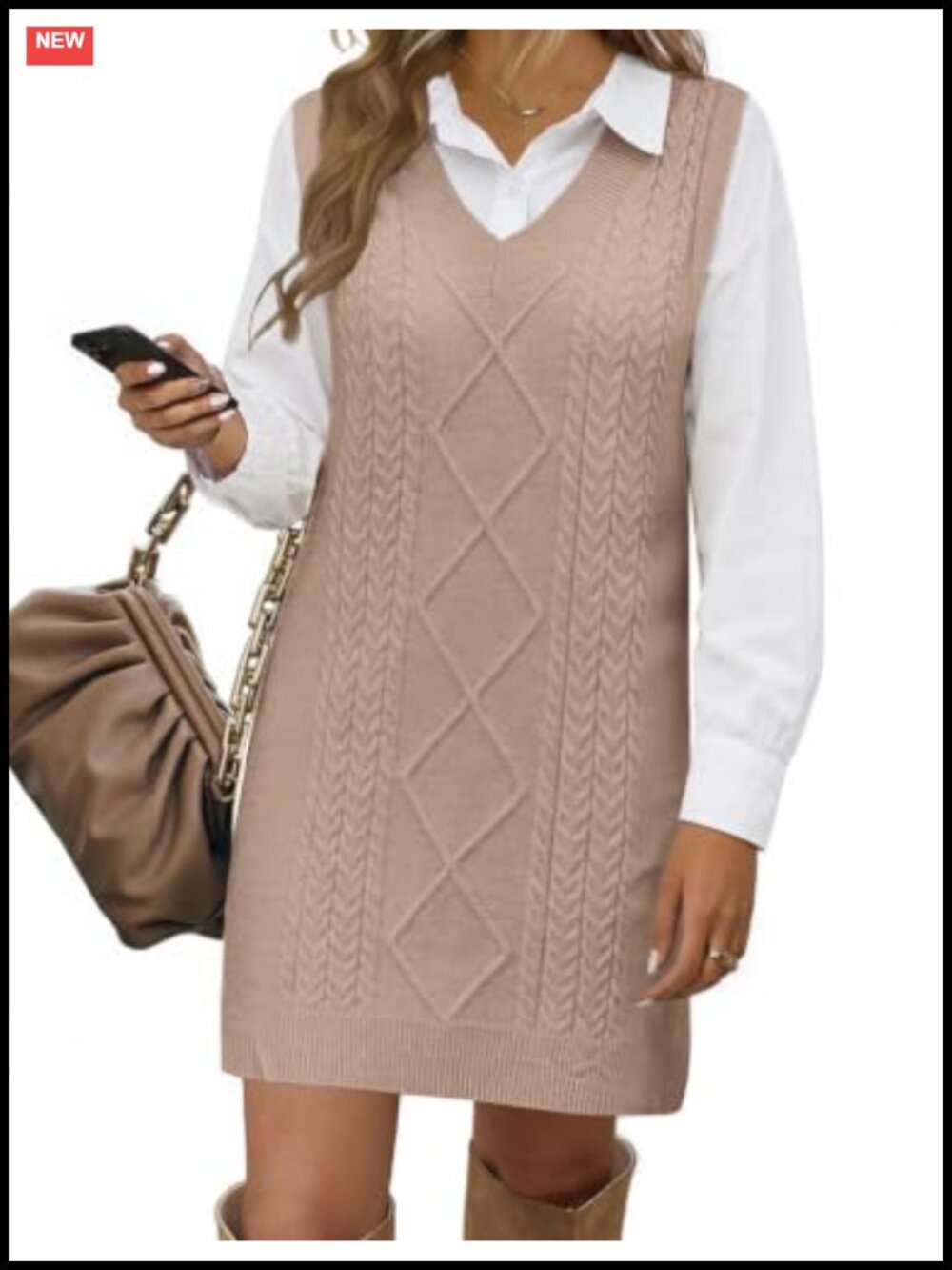 Zeagoo Womens Cable Knit Sweater Vest Dress V Neck Sleeveless Loose Fit Fall